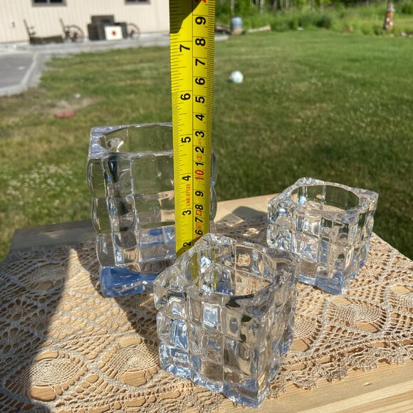 ✨3 for $20✨Vintage  Clear Cut Crystal Square Textured Ice Cube Candle Holders - Picture 7 of 8